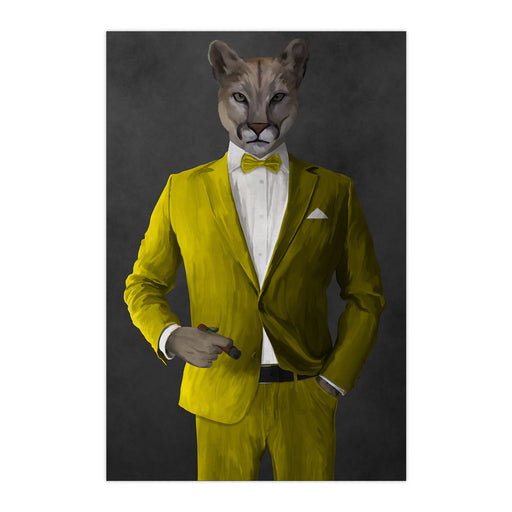 Cougar Smoking Cigar Wall Art - Yellow Suit