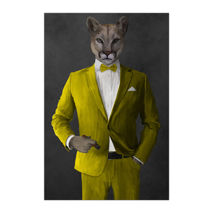 Cougar Smoking Cigar Wall Art - Yellow Suit