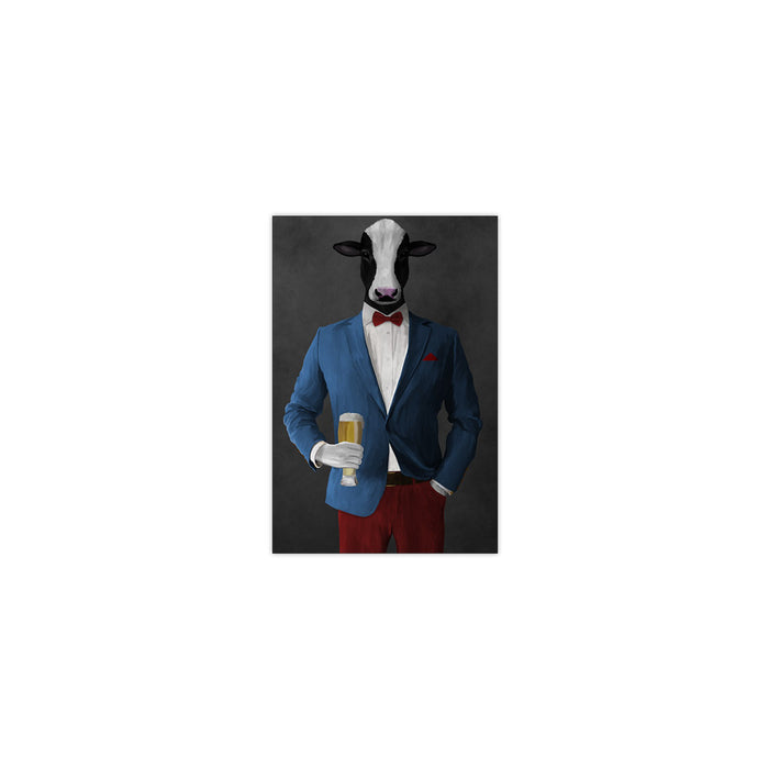 Cow Drinking Beer Wall Art - Blue and Red Suit