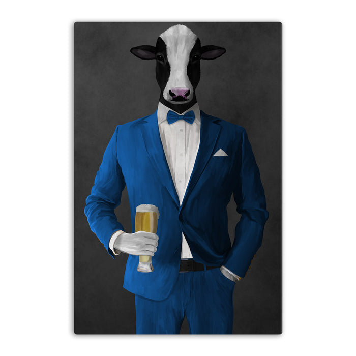 Cow Drinking Beer Wall Art - Blue Suit