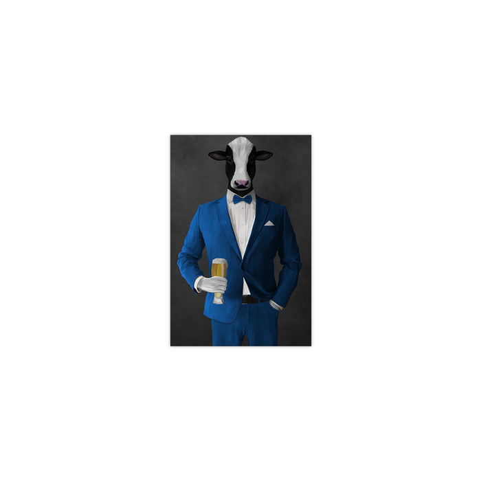 Cow Drinking Beer Wall Art - Blue Suit