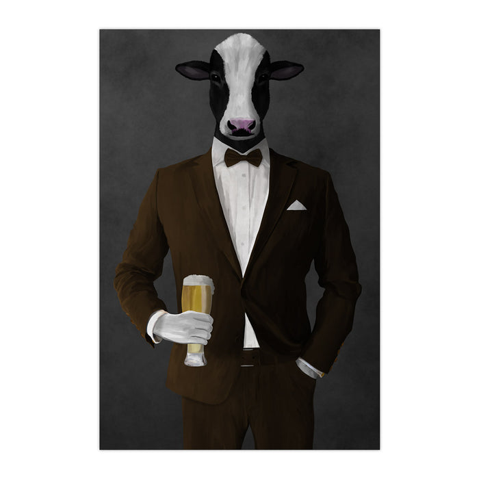 Cow Drinking Beer Wall Art - Brown Suit