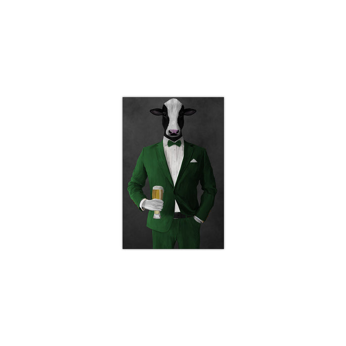 Cow Drinking Beer Wall Art - Green Suit