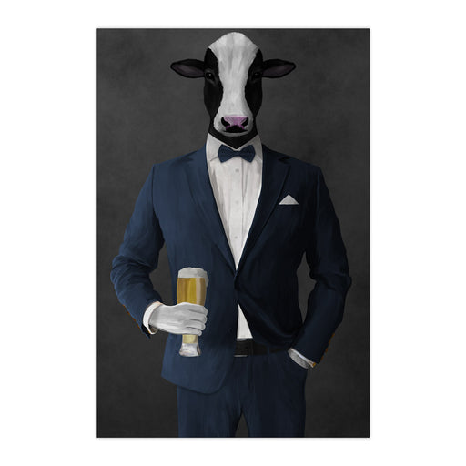 Cow Drinking Beer Wall Art - Navy Suit