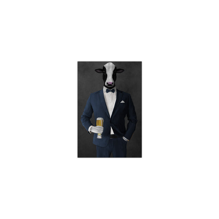 Cow Drinking Beer Wall Art - Navy Suit