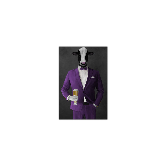 Cow Drinking Beer Wall Art - Purple Suit