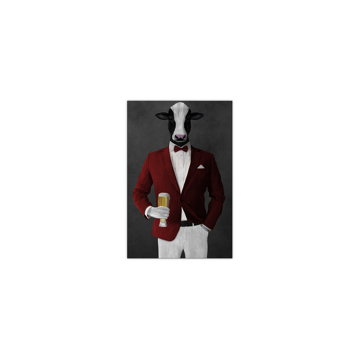 Cow Drinking Beer Wall Art - Red and White Suit