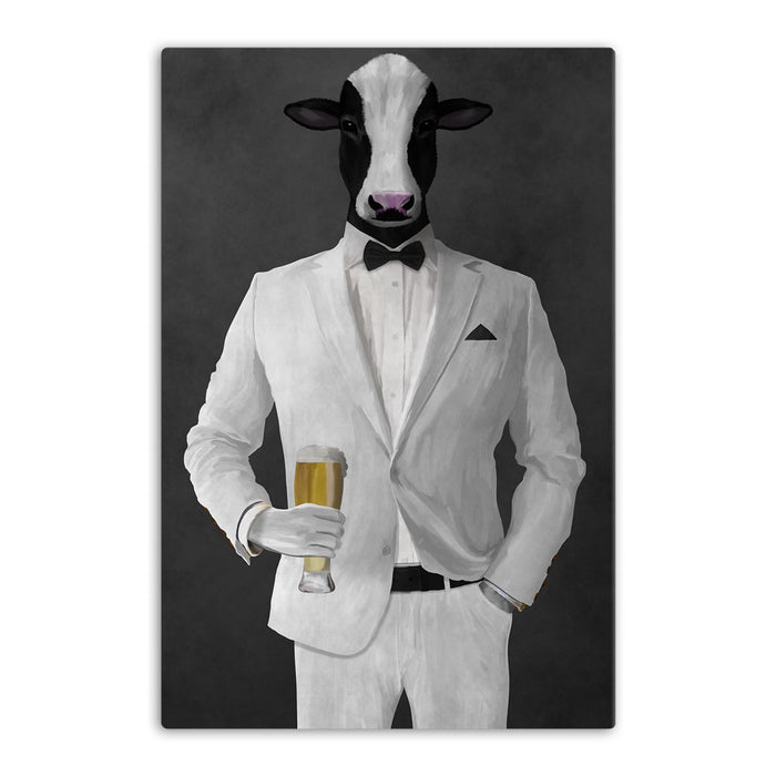 Cow Drinking Beer Wall Art - White Suit