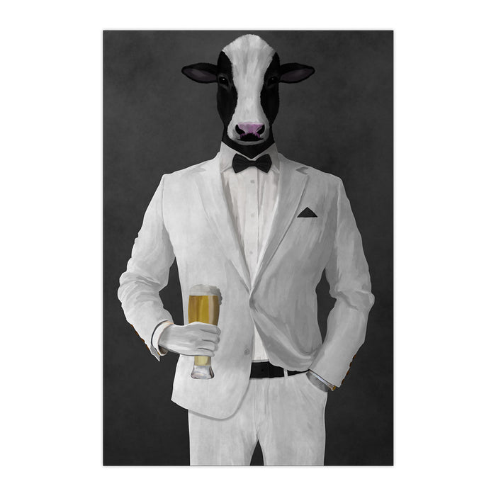 Cow Drinking Beer Wall Art - White Suit