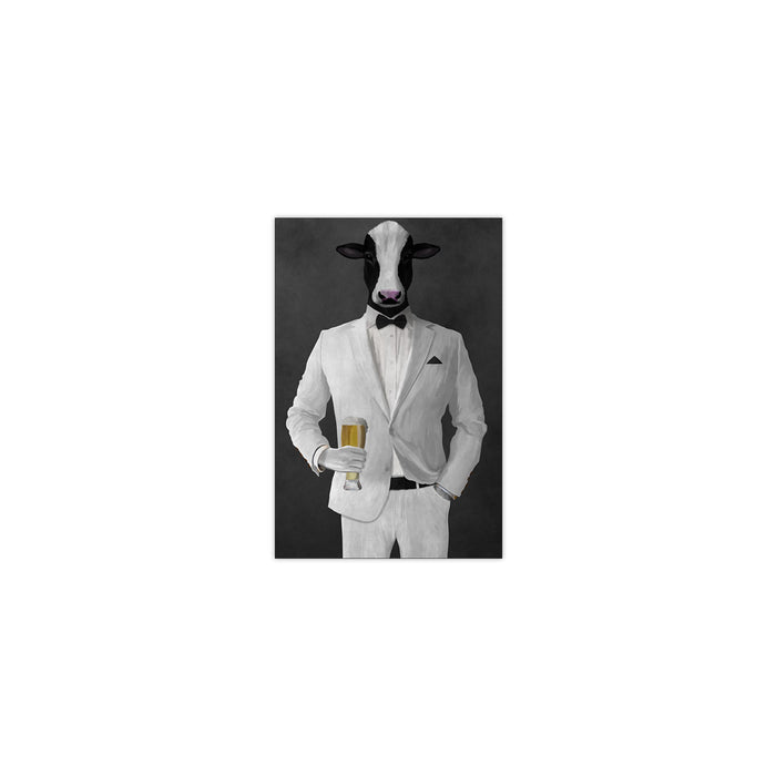 Cow Drinking Beer Wall Art - White Suit