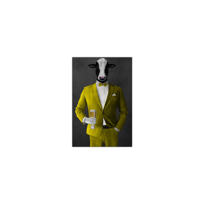 Cow Drinking Beer Wall Art - Yellow Suit