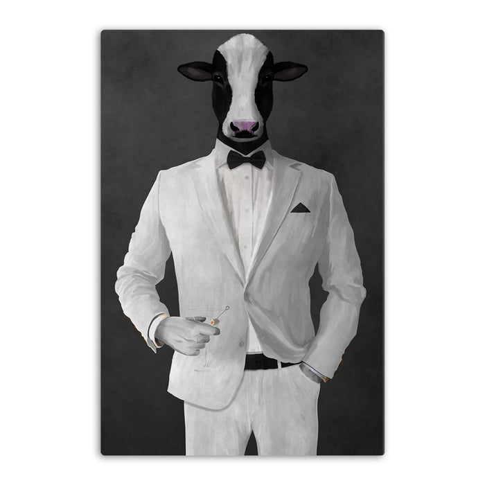 Cow Drinking Martini Wall Art - White Suit