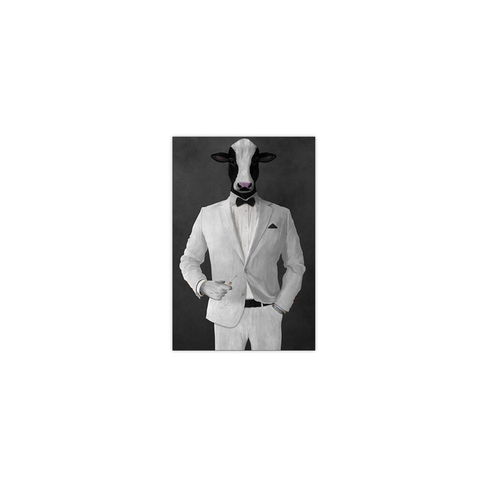 Cow Drinking Martini Wall Art - White Suit