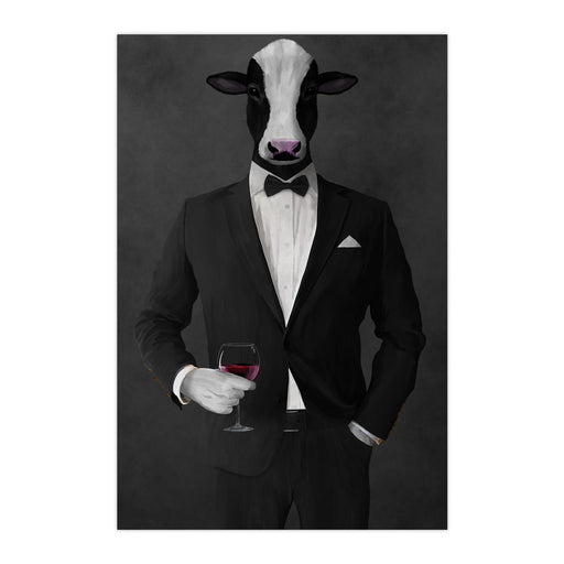 Cow Drinking Red Wine Wall Art - Black Suit