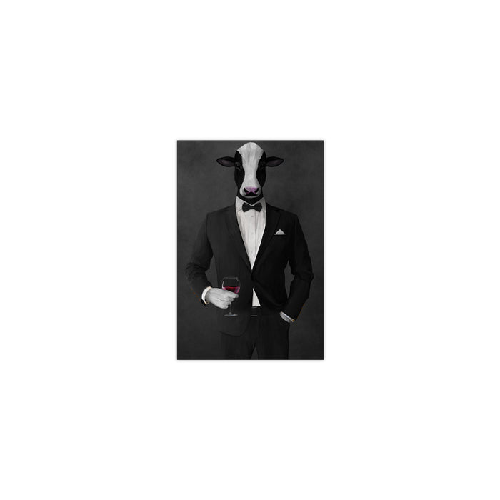 Cow Drinking Red Wine Wall Art - Black Suit