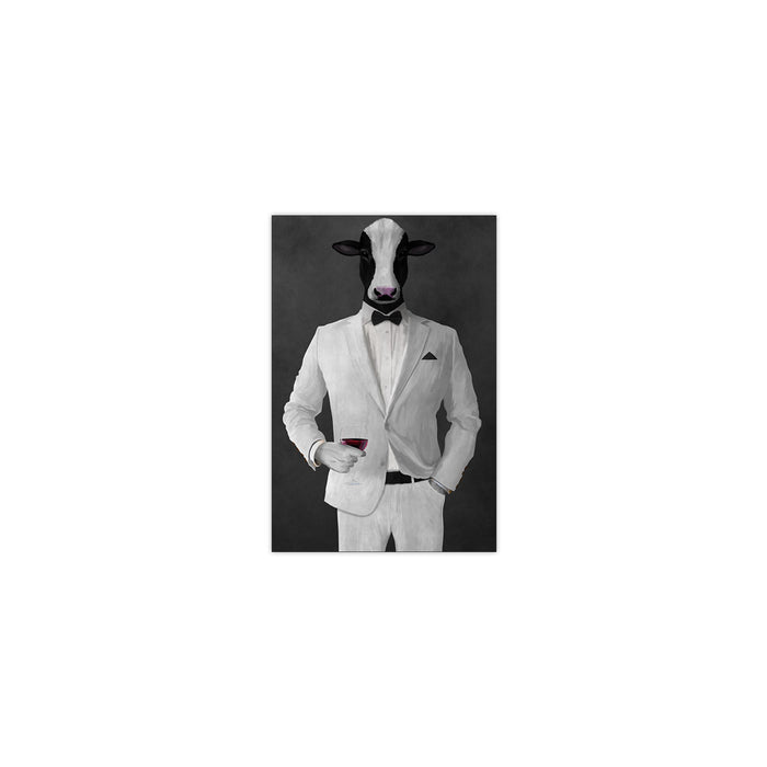 Cow Drinking Red Wine Wall Art - White Suit