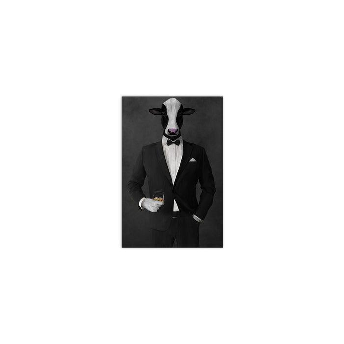 Cow Drinking Whiskey Wall Art - Black Suit