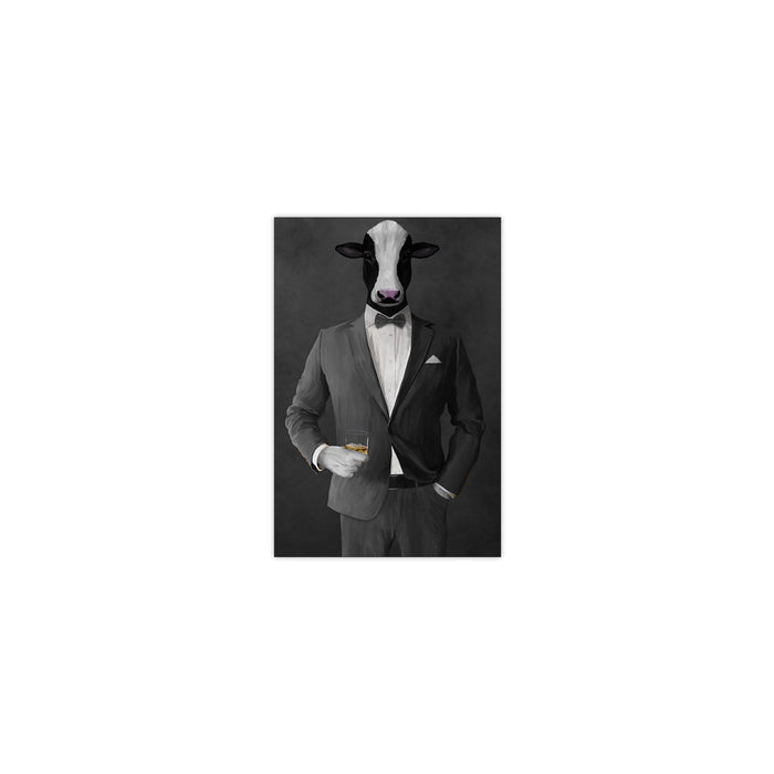 Cow Drinking Whiskey Wall Art - Gray Suit