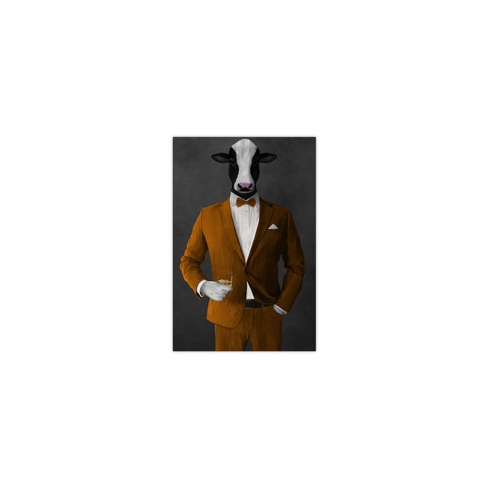 Cow Drinking Whiskey Wall Art - Orange Suit
