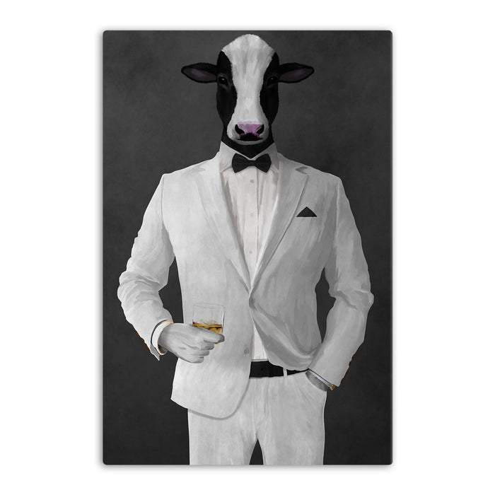 Cow Drinking Whiskey Wall Art - White Suit