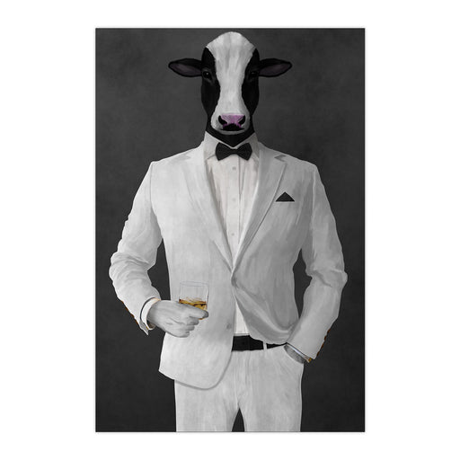 Cow Drinking Whiskey Wall Art - White Suit