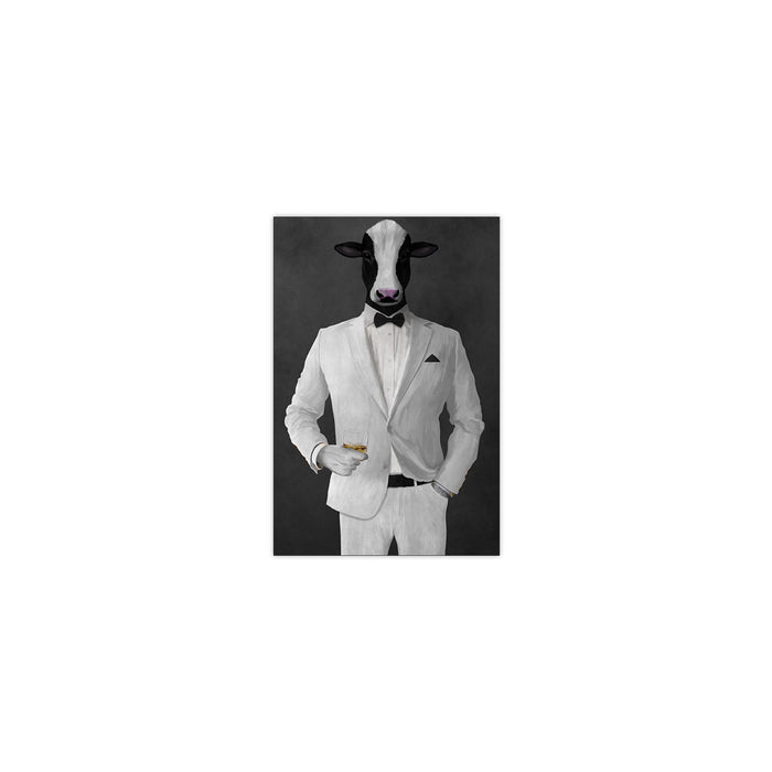 Cow Drinking Whiskey Wall Art - White Suit