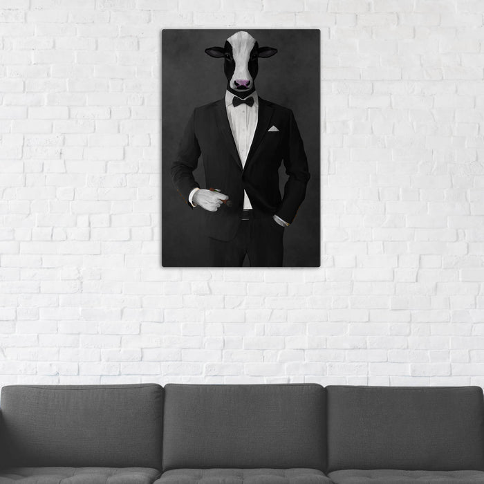 Cow Smoking Cigar Wall Art - Black Suit