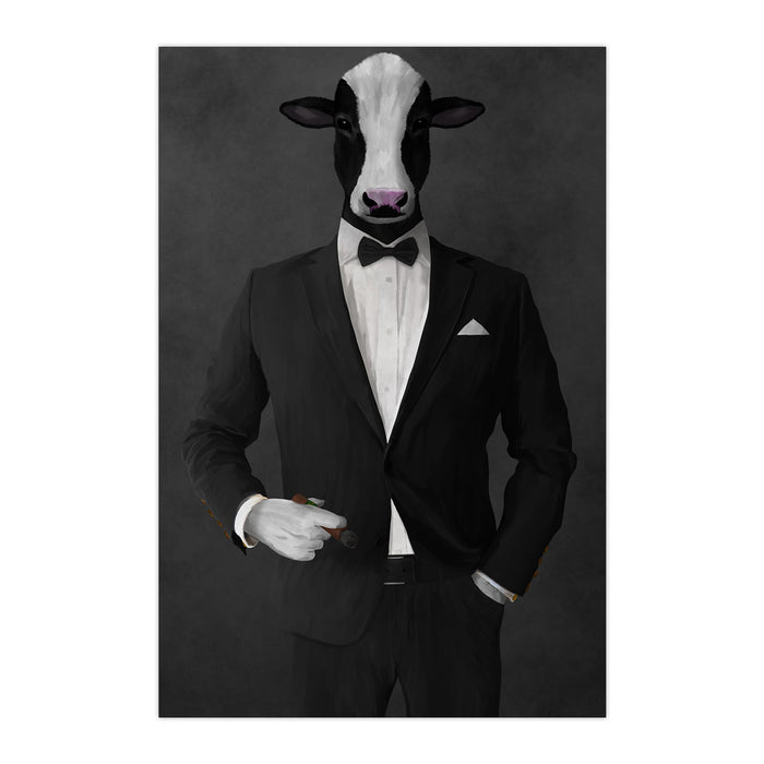 Cow Smoking Cigar Wall Art - Black Suit