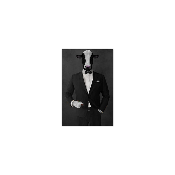 Cow Smoking Cigar Wall Art - Black Suit