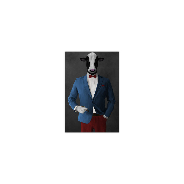 Cow Smoking Cigar Wall Art - Blue and Red Suit