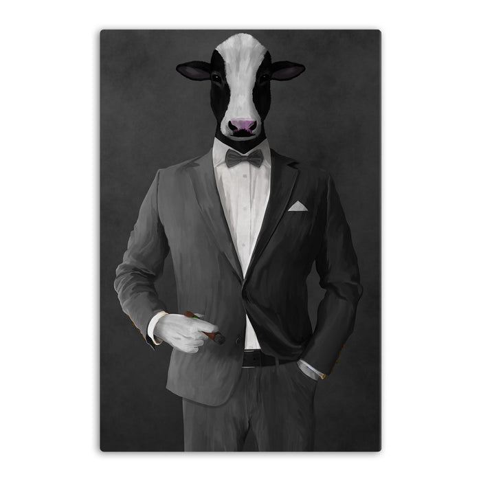 Cow Smoking Cigar Wall Art - Gray Suit