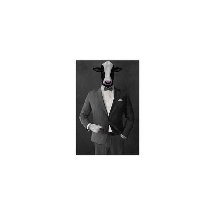 Cow Smoking Cigar Wall Art - Gray Suit