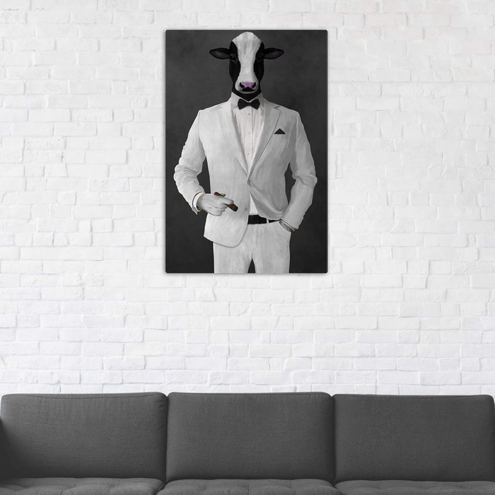 Cow Smoking Cigar Wall Art - White Suit