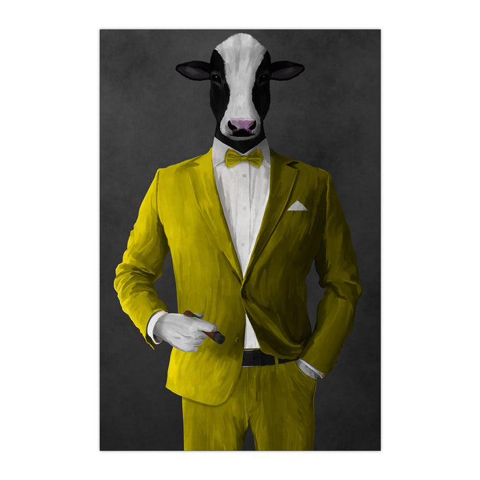 Cow Smoking Cigar Wall Art - Yellow Suit