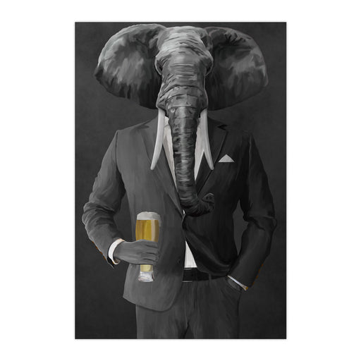 Elephant drinking beer wearing gray suit large wall art print