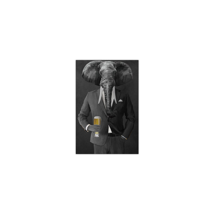 Elephant drinking beer wearing gray suit small wall art print