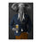 Elephant drinking beer wearing navy and orange suit canvas wall art