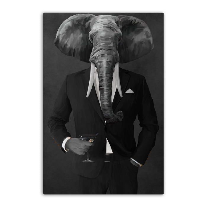 Elephant drinking martini wearing black suit canvas wall art