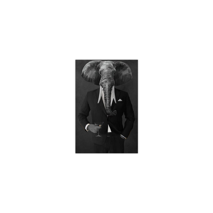 Elephant drinking martini wearing black suit small wall art print