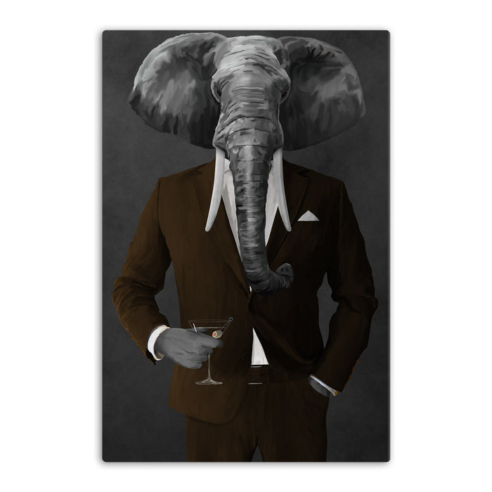 Elephant drinking martini wearing brown suit canvas wall art
