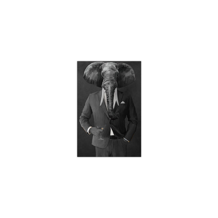 Elephant drinking martini wearing gray suit small wall art print