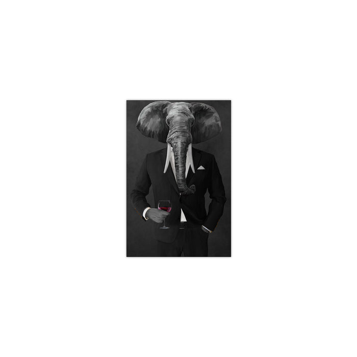 Elephant drinking red wine wearing black suit small wall art print