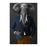 Elephant drinking red wine wearing navy and orange suit large wall art print