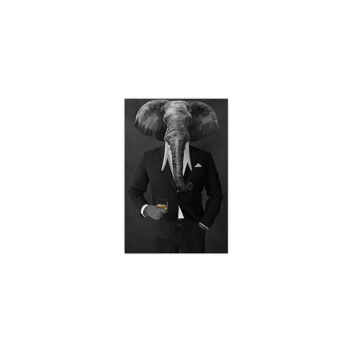 Elephant drinking whiskey wearing black suit small wall art print