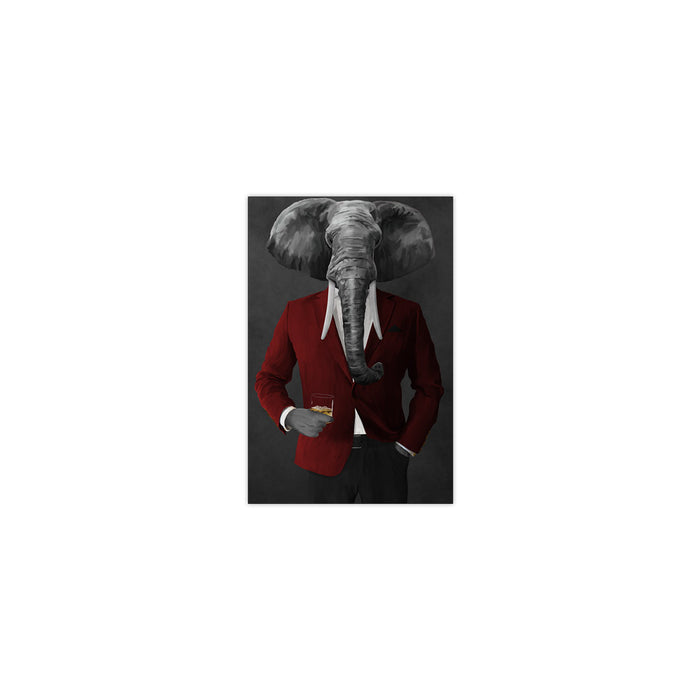 Elephant drinking whiskey wearing red and black suit small wall art print