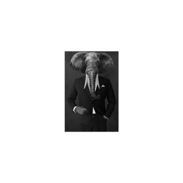 Elephant smoking cigar wearing black suit small wall art print