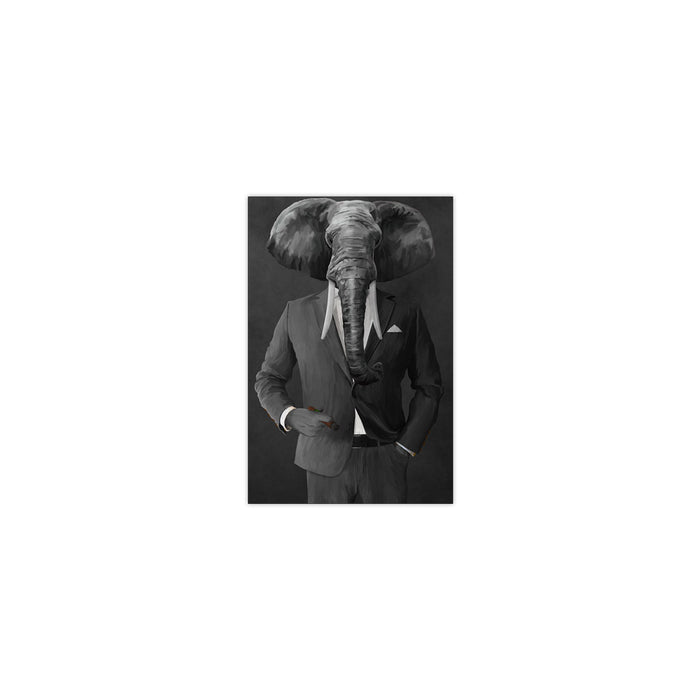 Elephant smoking cigar wearing gray suit small wall art print
