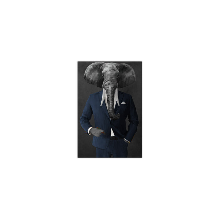 Elephant smoking cigar wearing navy suit small wall art print