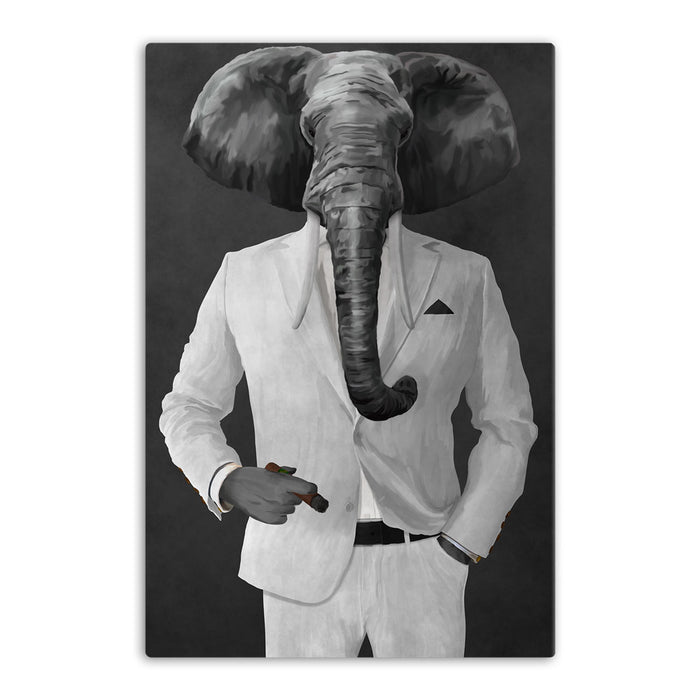 Elephant smoking cigar wearing white suit canvas wall art