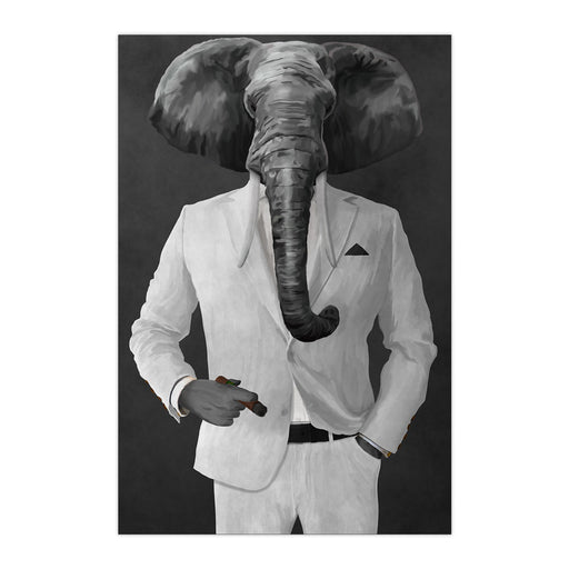Elephant smoking cigar wearing white suit large wall art print